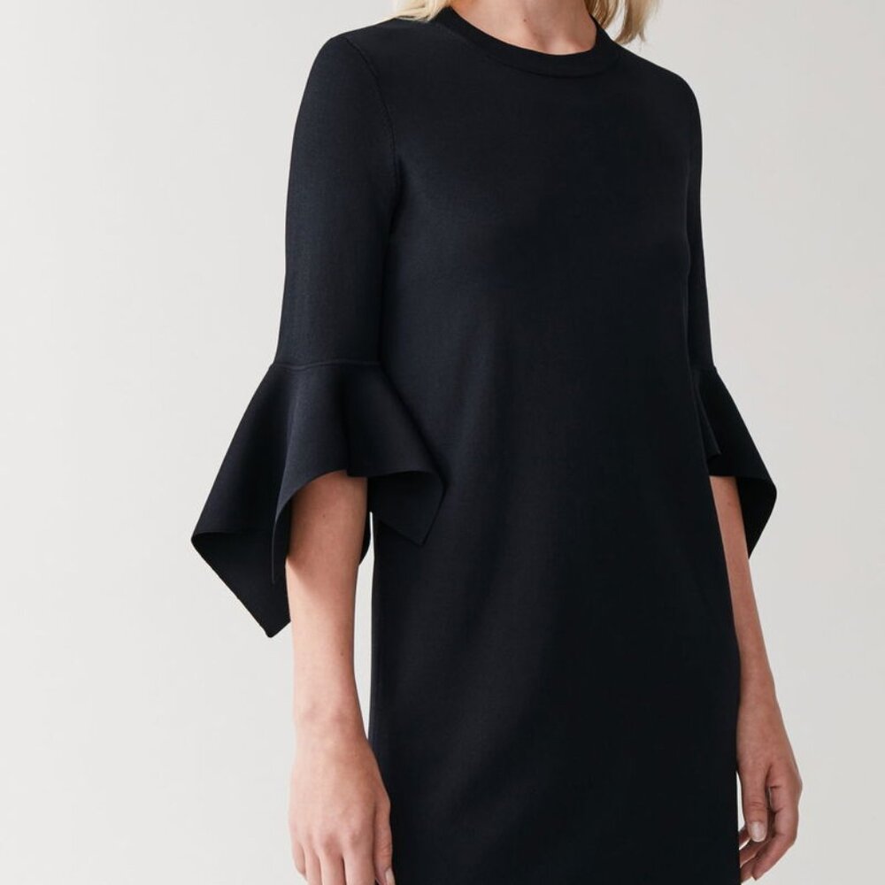 COS Draped Sleeve Knitted Dress - Navy - XS